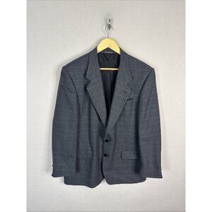 Alpaca Wool Blazer Men 40R Gray Plaid Sport Coat Single Breasted